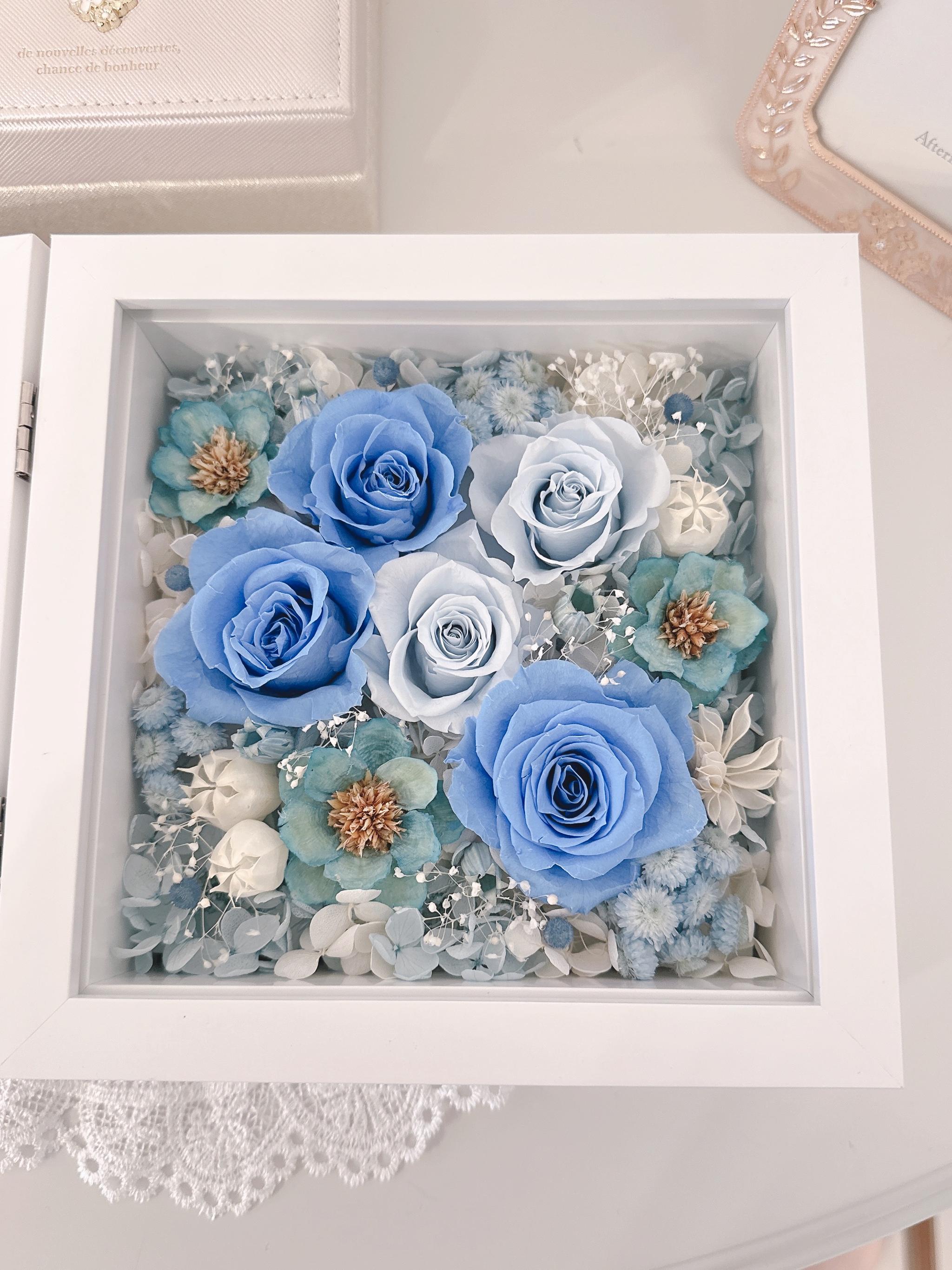 【出産祝い・男の子】フォトフレーム BOXアレンジ 写真立て バラ ブルー 青 結婚祝 誕生祝 記念日 ベビーギフト | 11枚目